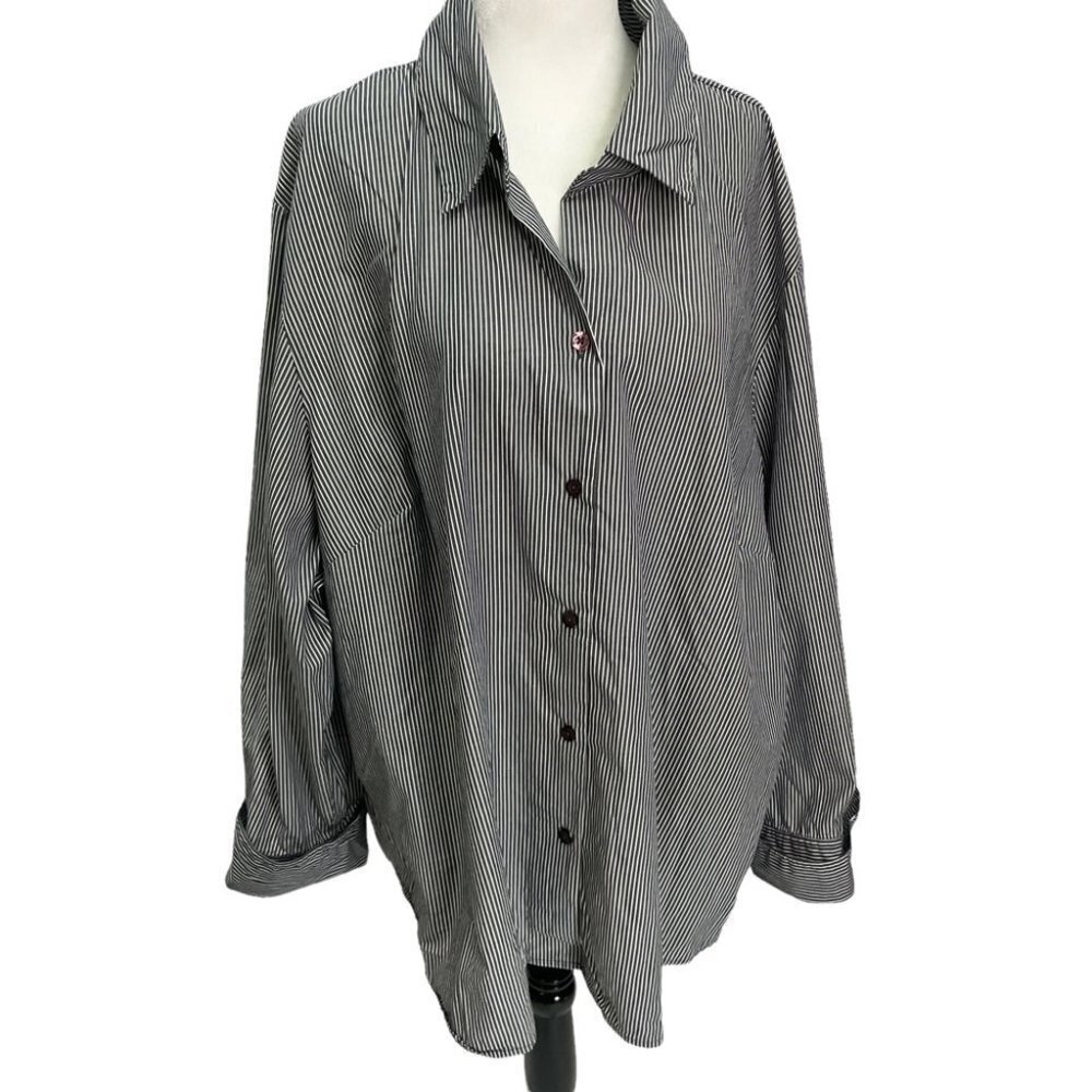𝅺edward🖤grey Stripe Button Down Blouse Top Size 2X